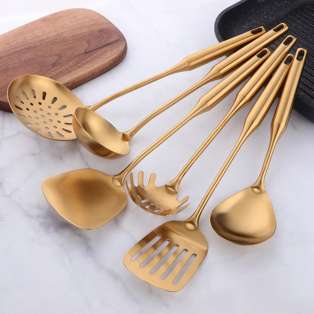 10pcs/set Long Handle Stainless Steel Cooking ware Shovels Turner Ladle Spoon Colander meat forks household kitchen utensils set