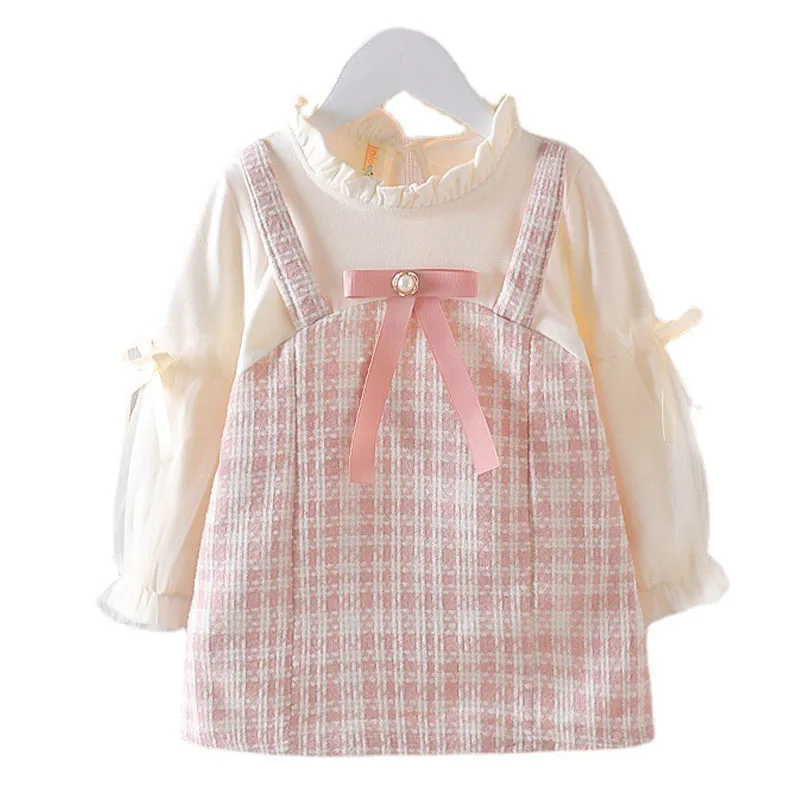 Kid Girl Dress Elegant Princess Costume Fashion Plaid Puff Sleeve Toddler Dress Wedding Party Baby Dress Children Outfit A916