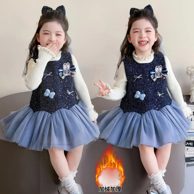 

Cartoon Bunny Cop Girls Thicken Vest Skirt Disney Judy Hopps Sweater Skirt Suit Winter Warm Sweet Fashion Cute Princess Dress
