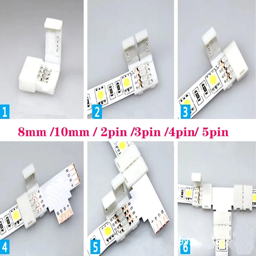 5Pcs/Lot LED Connector 2Pin 3Pin 4Pin Solderless For 8mm 10mm 5050 3528 ws2811 ws2812b 5630 5730 Smd LED Strip