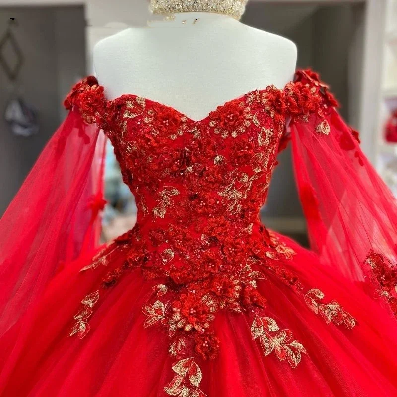 ANGELSBRIDEP Charming Red  Ball Gowns Quinceanera Dresses For Special Events Girl Brithday Vestidos De Xv Años With Cape