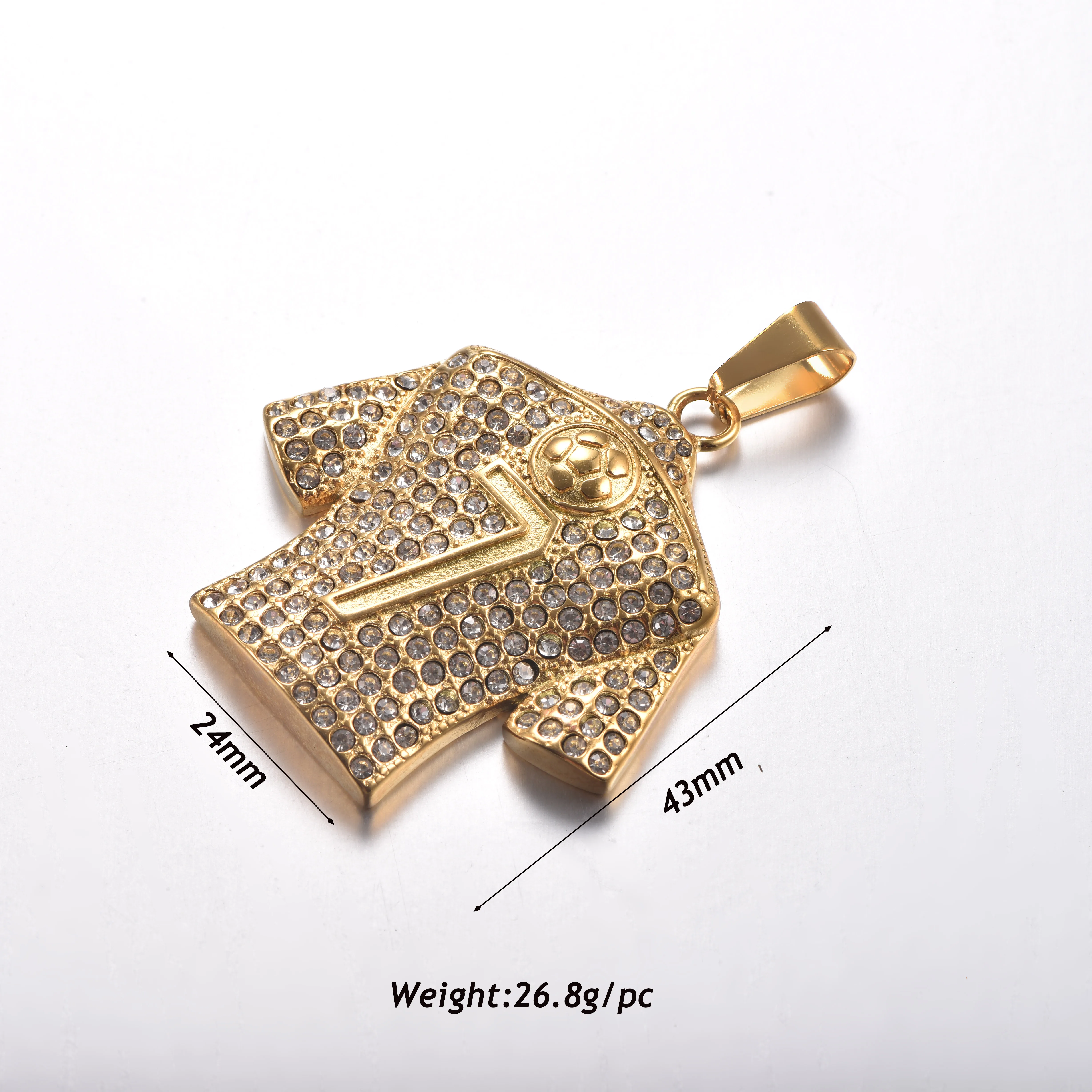 Vergoldeter Edelstahl-Jersey-Anhänger, Fußballtrikot-Charm, Hip-Hop-Sport-Halskettenanhänger für Männer, Fanschmuck – Detail 4
