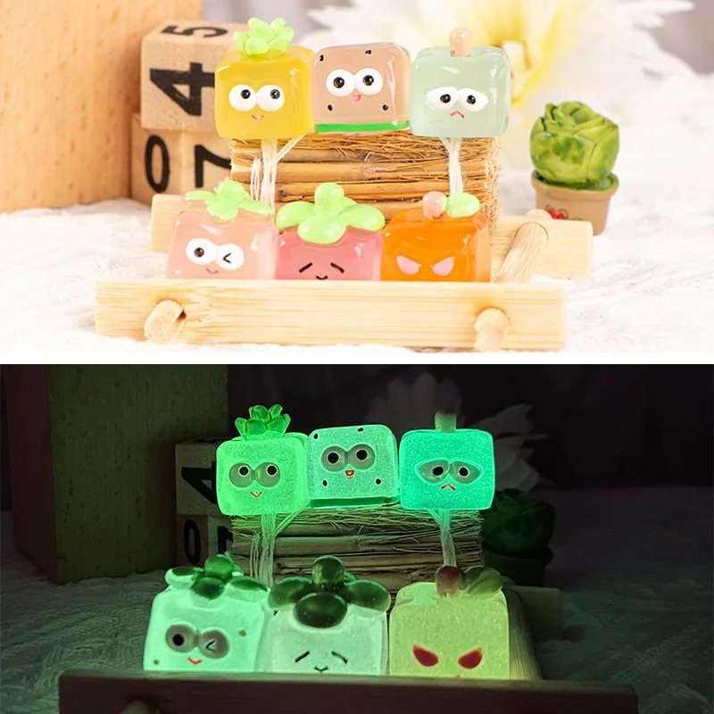 10Pcs Colorful Luminous Fruit Ice Cube Micro Landscape Decoration Cute Resin Glowing Mini Fruit Square DIY Desktop Home Ornament