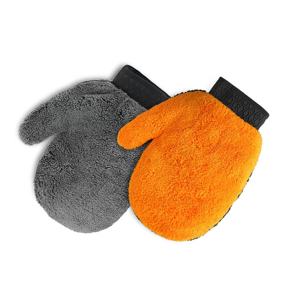 Care Glove Car Wash Brush 1pc 24*20cm Coral Fleece Multifunctional Orange+gray Plush Microfibre Super Absorbent