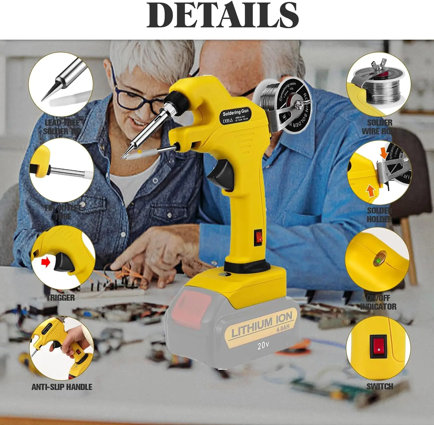 Saldatore Cordless da 30W per batteria Dewalt 20V Kit pistola per saldatura ad alimentazione automatica con punte per saldatura da 5 pezzi (senza