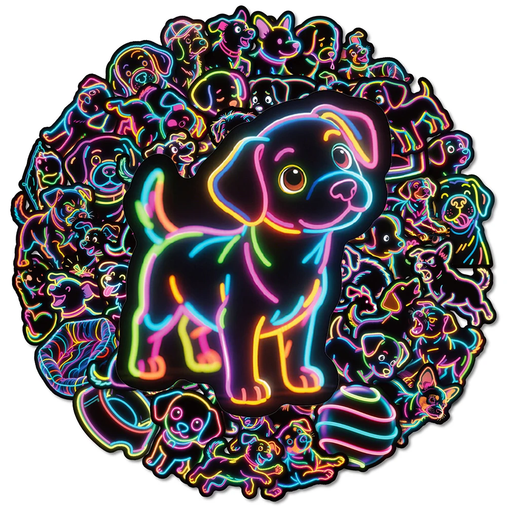 

10/30/50pcs Neon Style Cute Animals Dog Cartoon Stickers for Suitcase Motorcycle Guitar Phone Funny Graffiti Sticker Decoration