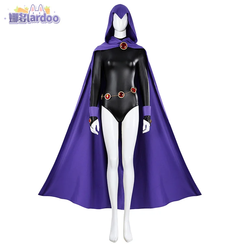 new-teen-titans-super-hero-raven-costume-cosplay-donna-tuta-nera-viola-mantello-con-cappuccio-tute-costume-da-festa-di-halloween