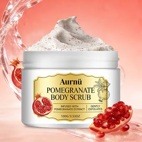 Aurnü Pomegranate Body Scrub, Gentle Exfoliation, Hydrating & Smoothing. For Full Body, All Skin Types & Ages, for Daily Cleanse