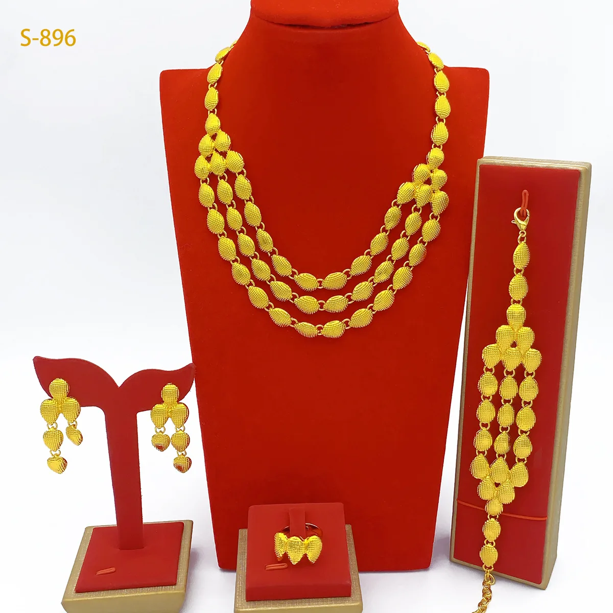 

Water Drop Bead Bridal Jewelry Set Women's 24K Gold AU999 - Dainty beads, 4-piece set, bridal gentle charm