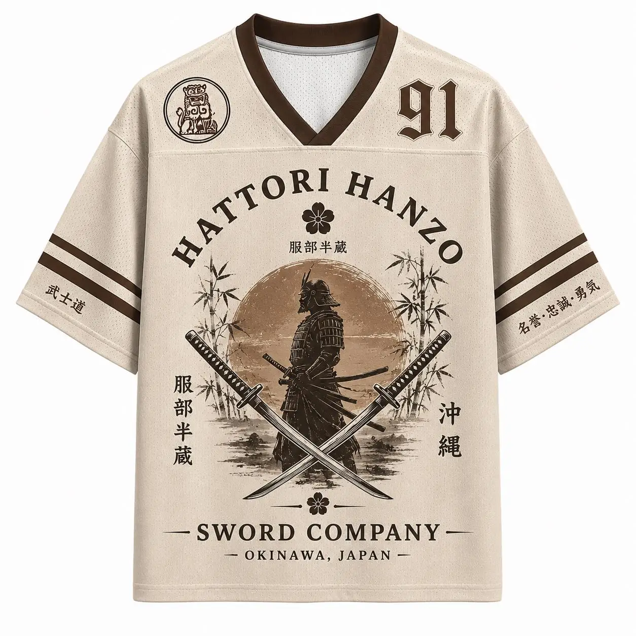 2026 Sommer Mode Retro Japanischer Samurai Hanzo Treue Mut 3D-Druck Outdoor Freizeit Sport Fitness V-Ausschnitt T-Shirt – Detail 5
