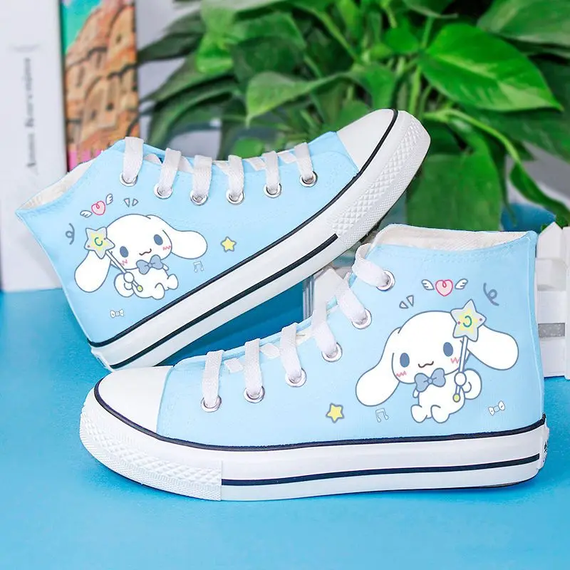 Kuromi Sport Shoes Girls High-top Canvas Shoes Kids Tennis Shoes Kawaii Mymelody Sneakers Cinnamorol Casual Shoes Size 27-40