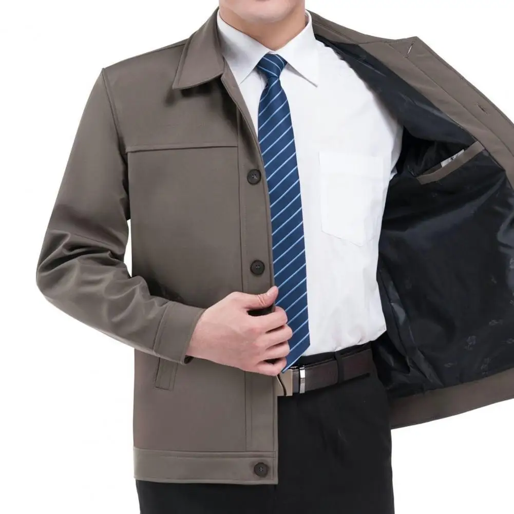 Men Jacket Stylish Men's Lapel Jacket Lightweight Button-up Cardigan with Pockets for Fall Spring Fashion Men Solid Color Jacket