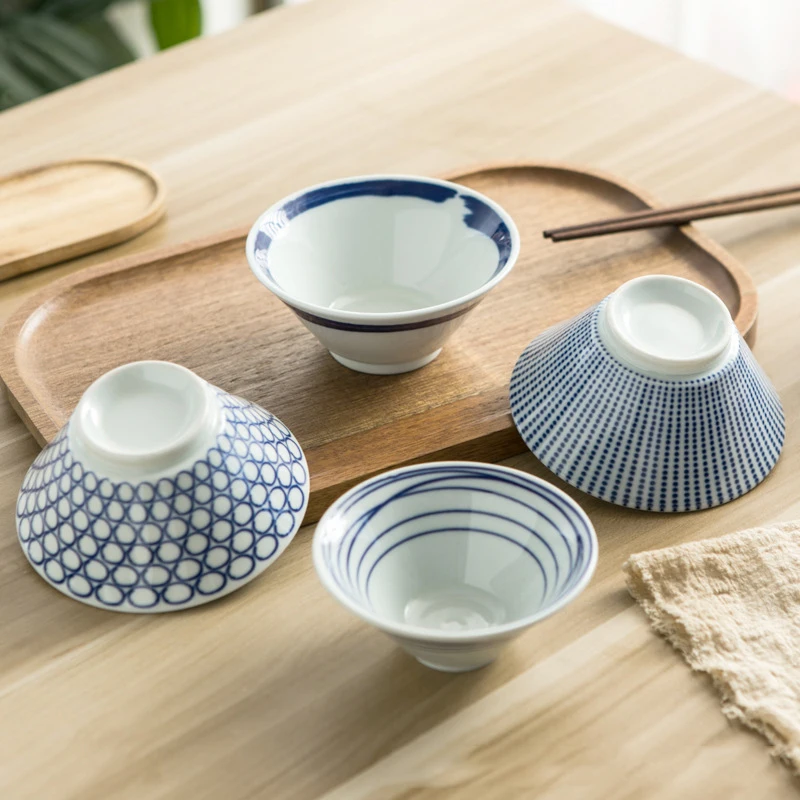 

Porcelain Bowls Set of 4, Simple Design, Ceramic Bowls, Handpainted Dessert Bowl, Under Glazed, Household Rice Bowl