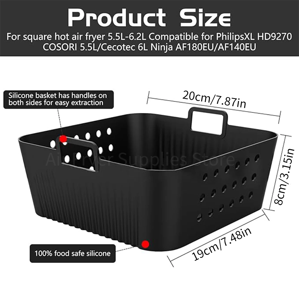 Square Air Fryer Silicone Liners for Ninja AF140 AF180 Reusable Air Fryer Basket for Philips HD9270 COSORI 5.5L/6L Baking Tools