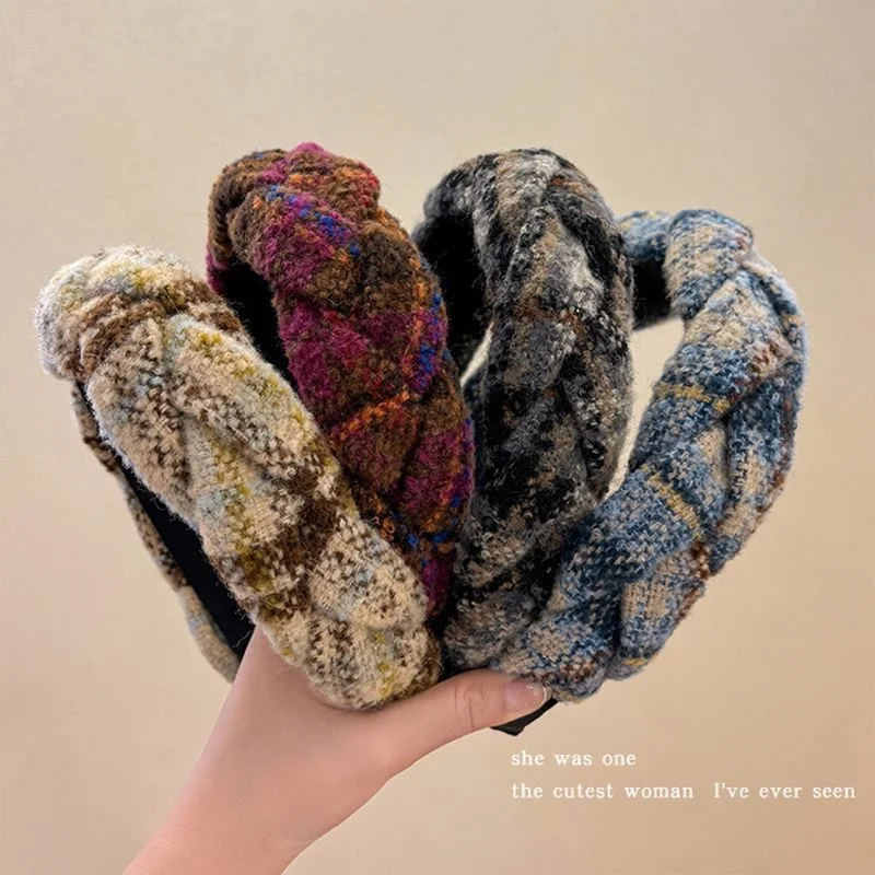 

Wide-band European-style woven fabric hairband with braided design Creative women's multicoloured hair accessory headband