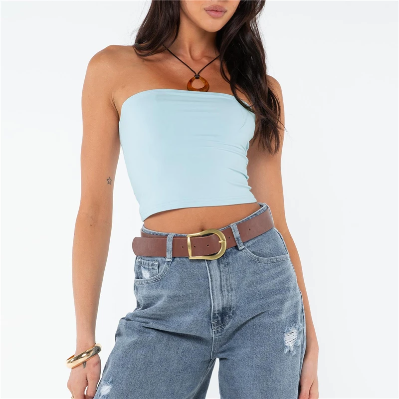 Sexy Off Shoulder Strapless Bustier Tank Top Halter Crop Tops Women Bare Midriff Sleeveless Cropped Vest Camis Tube Top Female