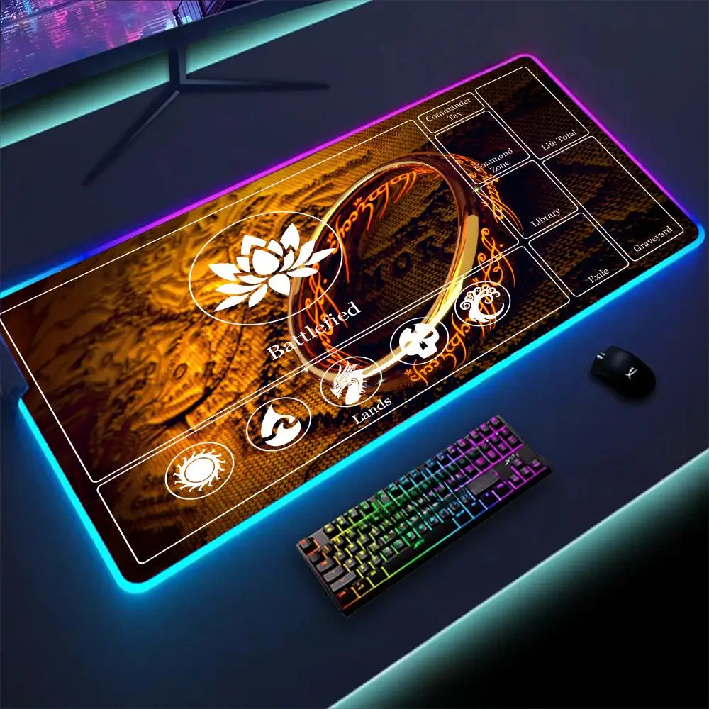 

rgb HD Ring Gamer mat Applicable to MTG&TCG Games Mouse Pad Large LED Light Mousepads PC Computer Carpet with Backlit 900x400mm