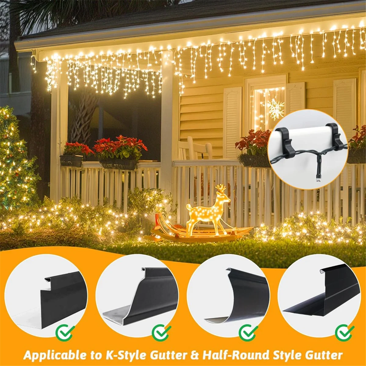 A24P 120pcs Outdoor Gutter Hooks,Reusable S Hooks,for Hanging Christmas Lights,Icicle Fairy Lights,Christmas Tree Decorations