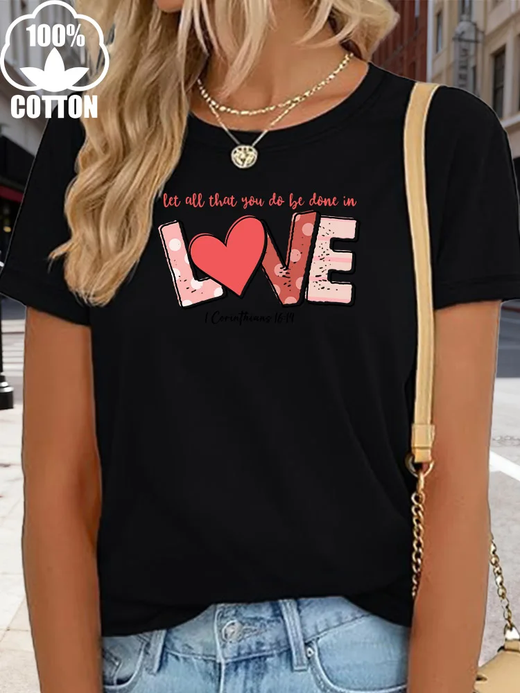 

Pink Love Women's Graphic T-Shirt 180g Cotton Crew Neck Short Sleeve Tee Casual Black Summer Daily Wear
