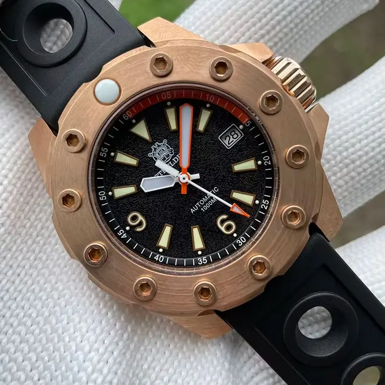 STEELDIVE Men Automatic Watch Bronze 44.5mm Mechanical Wristwatch Diver 1000M Waterproof C3 / BGW9 Luminous Sapphire Mirror NH35