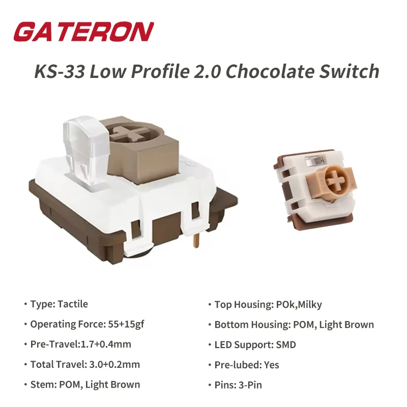 

Gateron KS-33 Low Profile 2.0 Chocolate Keyboard Switch 3 Pin RGB Customized DIY Hot Swap Mechanical Keyboard Gaming Office
