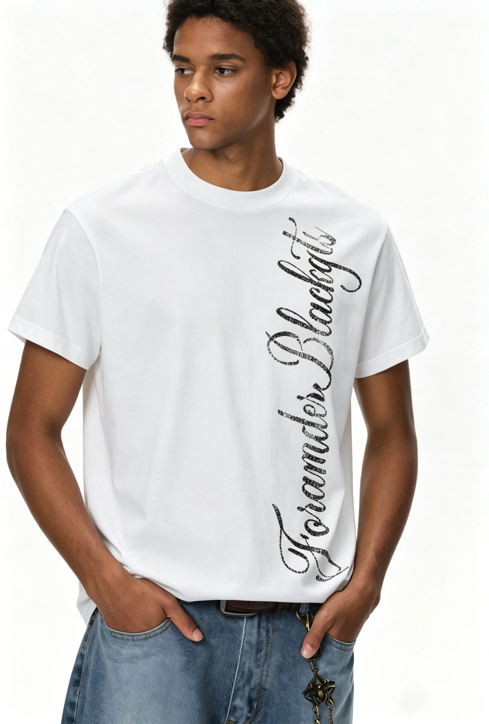 Men Y2K Letter Print Crewneck White Cotton Short Sleeve Casual Streetwear T-shirt Tops Current fashion summer style soft Daily