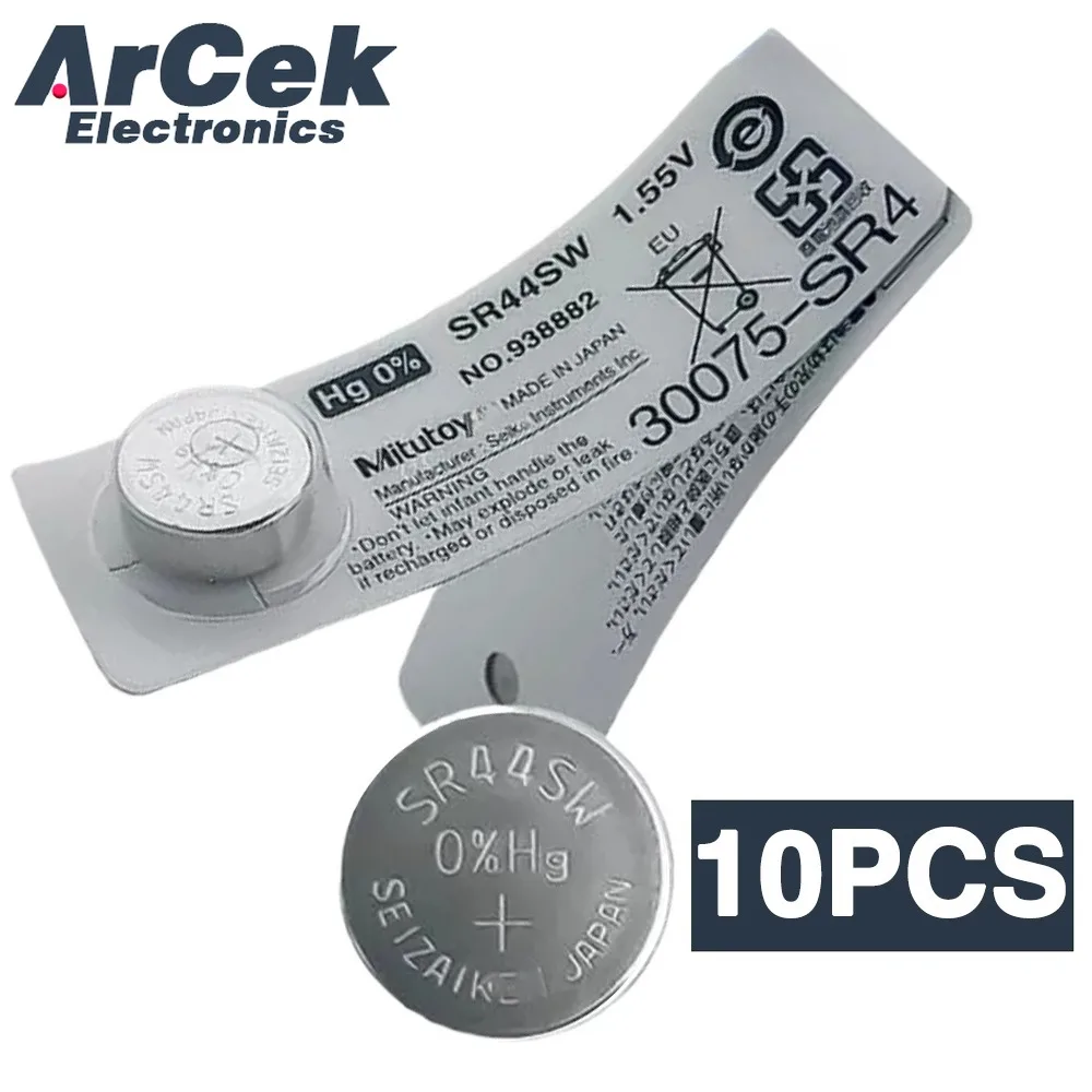 10PCS Original for Mitutoyo 1.55V SR44SW Digital Caliper SR44 Battery 938882 Silver Oxide Gauge Battery  Made in Japan