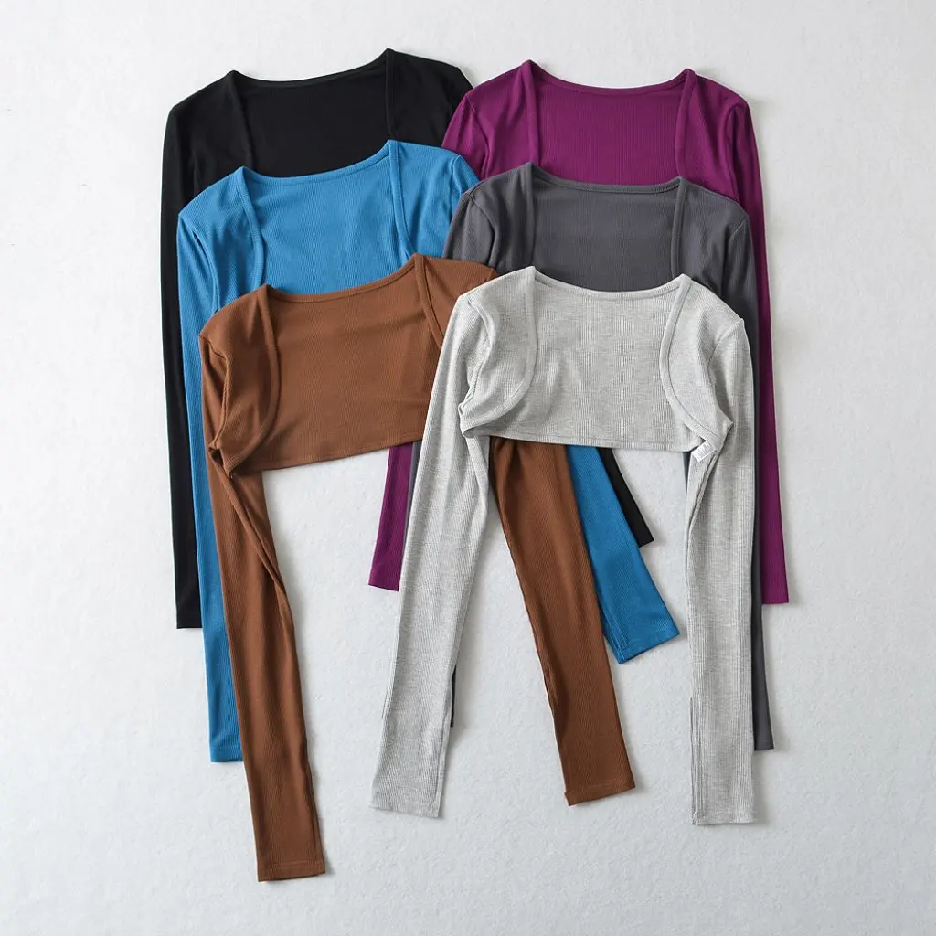 

Sweet Spice Girl Women's Slim T-shirt Short Long Sleeve with Small Shawl Summer New Sexy Tight Fit Top for Girls