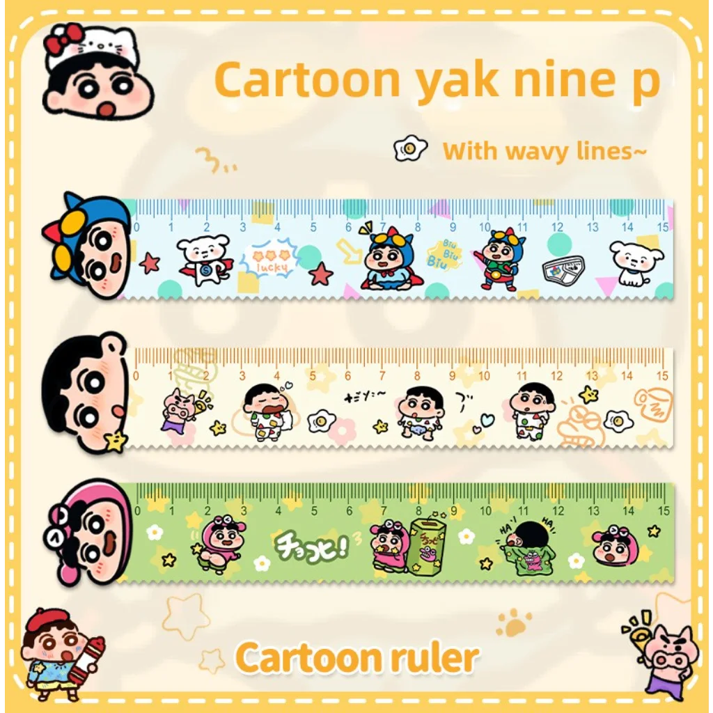 Crayon Shin chan 15cm Centimeter Ruler Student for Office School Drafting Supplies Wave Ruler Anime Figures Cartoon Acrylic Toys