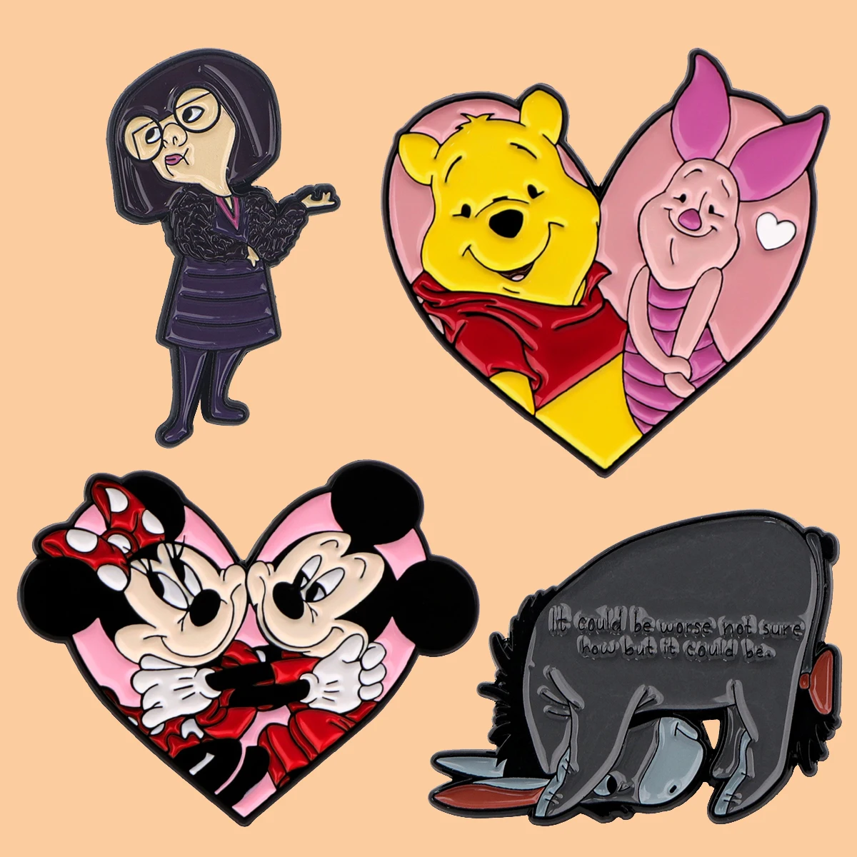 

Cartoon Animation Heart Shape Enameled Brooches Backpack Lapel Badges Fashion Jewelry Accessories Gifts For Friends