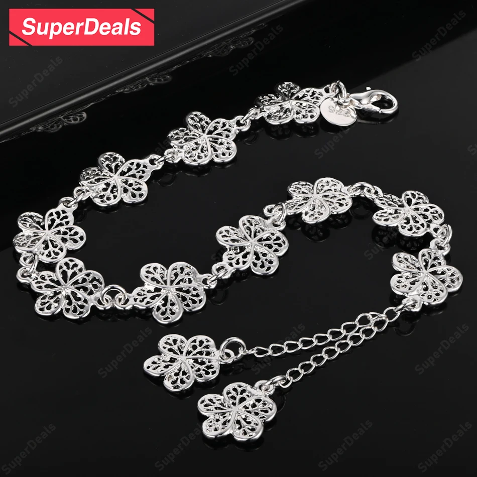 

SuperDeals полая цепочка в форме цветка, браслет из стерлингового серебра 925 пробы, женские вечерние красивые ювелирные изделия, помолвочные свадебные аксессуары
