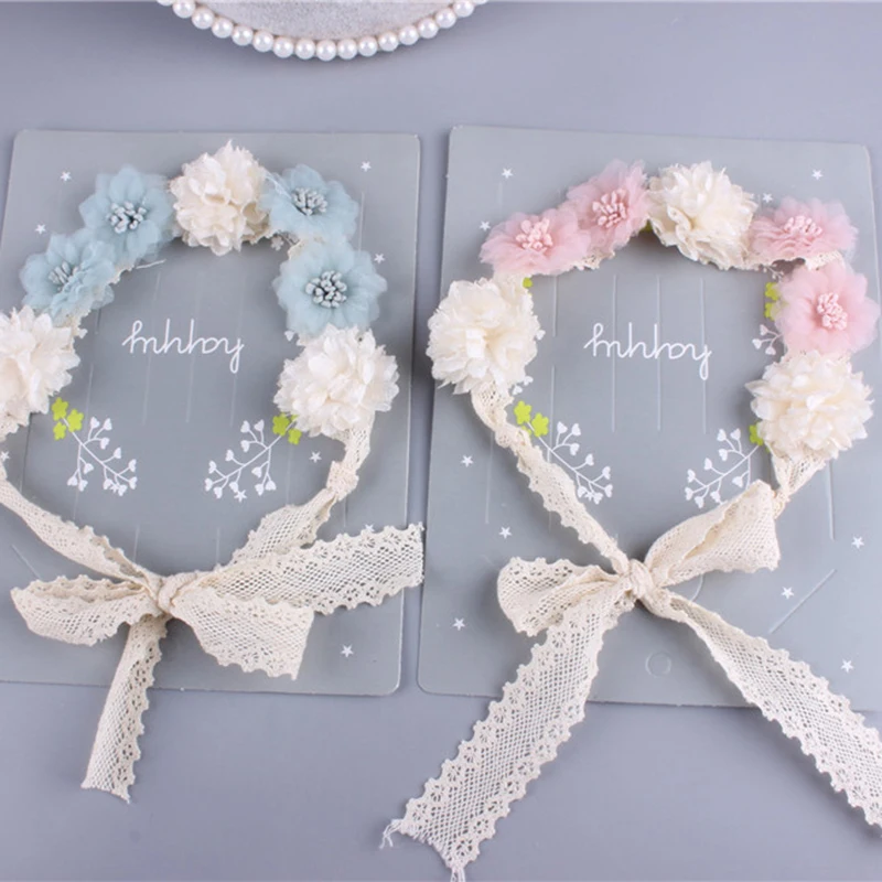 Fairy Girl Floral Hairbands Sweet Princess Flower Wreath Headband Kids Wedding Headwear Children Lace Garland Hair Accessories