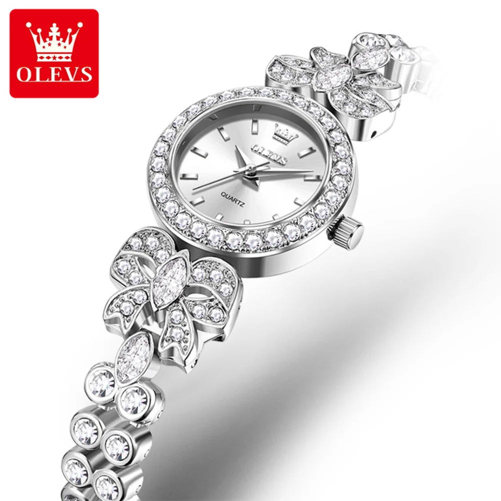 OLEVS 5887 Full Diamond Bracelet Wristwatch Original Brand Quartz Watches for Women Fashion Elegant Waterproof Ladies Watches