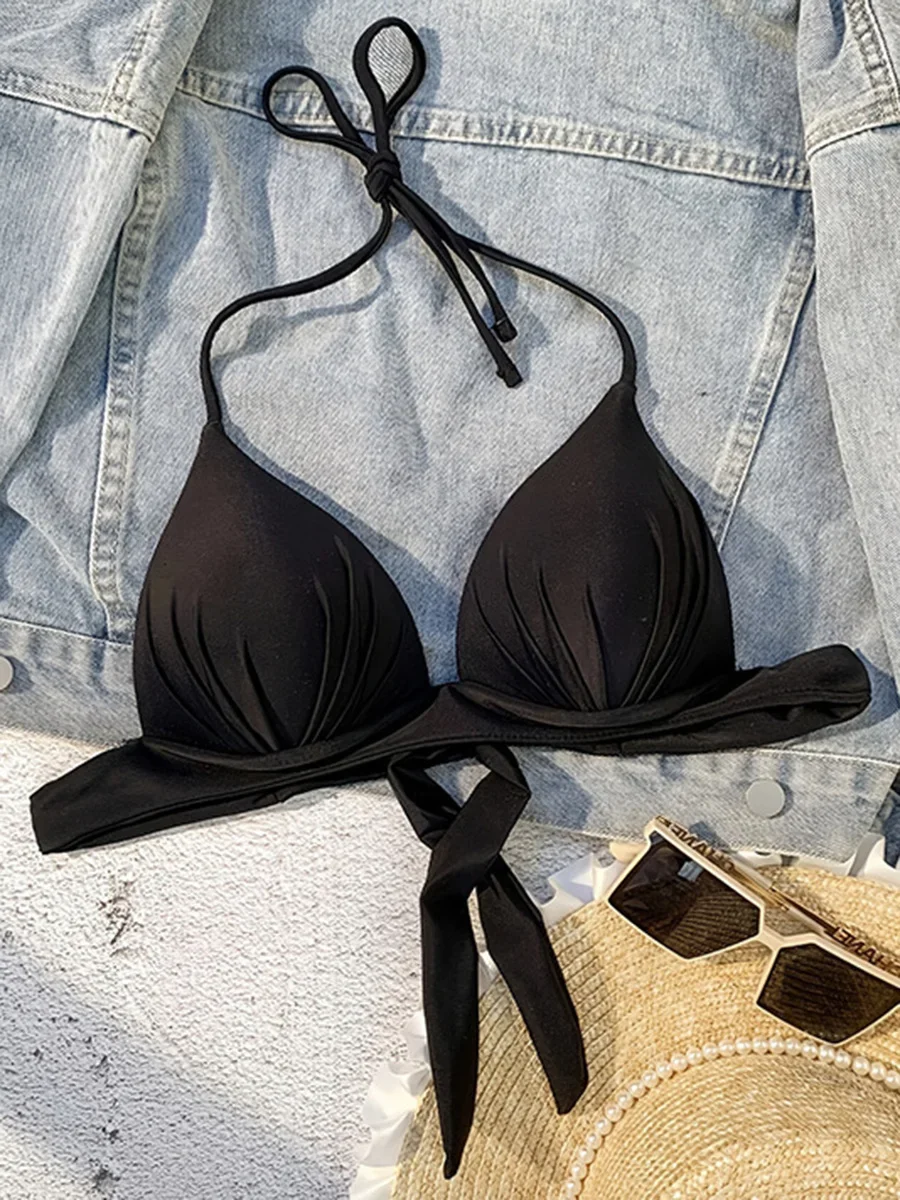 

XS - XL Sexy 2025 Push Up Bra Cup Halter Bikini Top Female Swimsuit Women Swimwear Bather Bathing Suit Swim Solid Beach wear Top