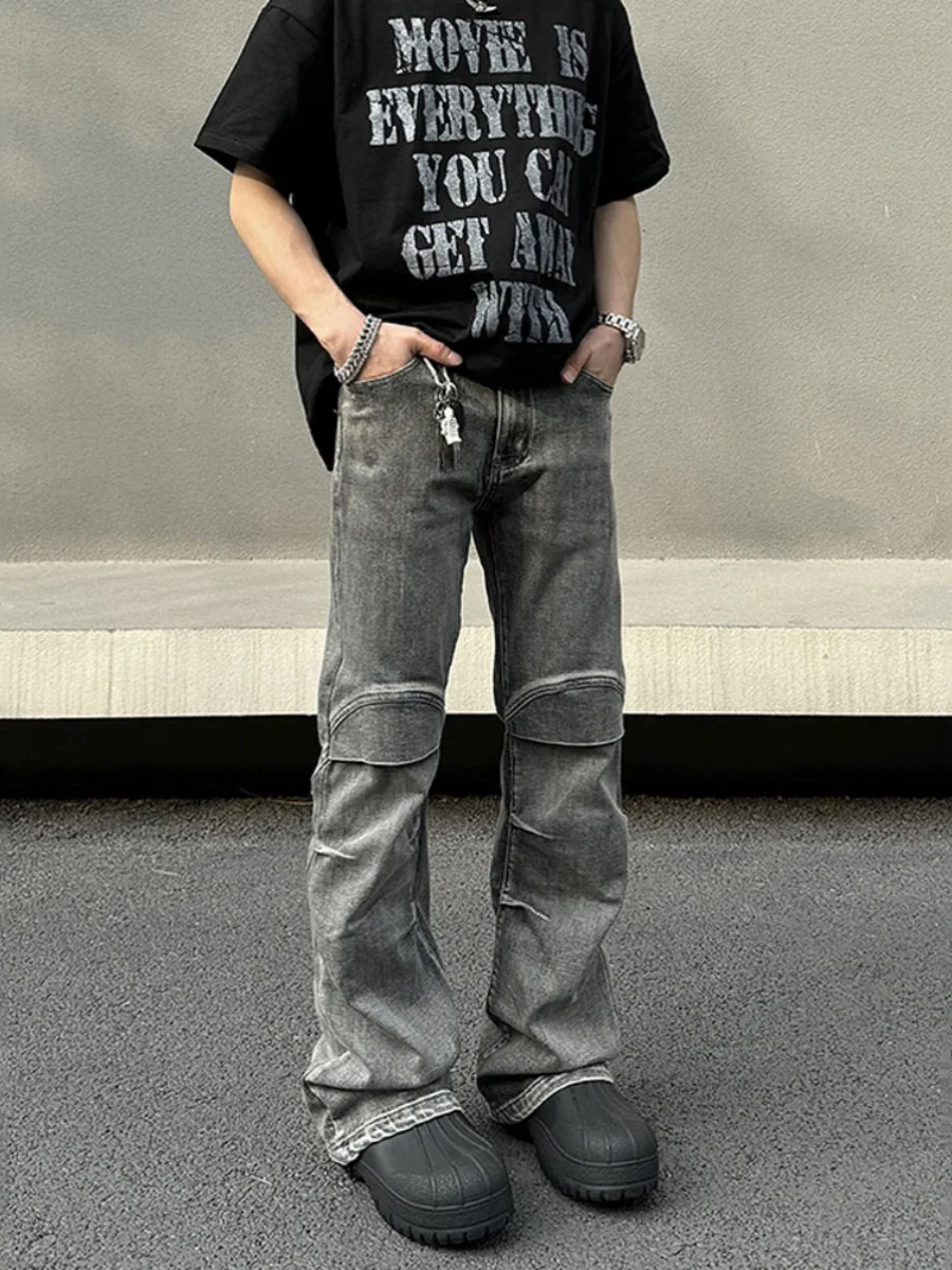 

Джинсы мужские Wang Helid Design, черные, с эффектом потертости, прямые, слегка расклешенные, повседневные, длинные брюки