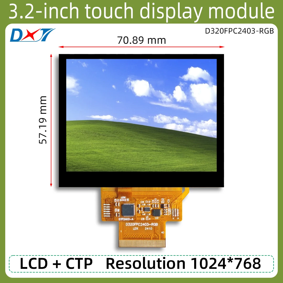 

3.2 inch LCD touch display module resolution 1024*768 RGB 24 bit interface 3.2 inch TFT LCM RGB 888 Capacitive touch screen