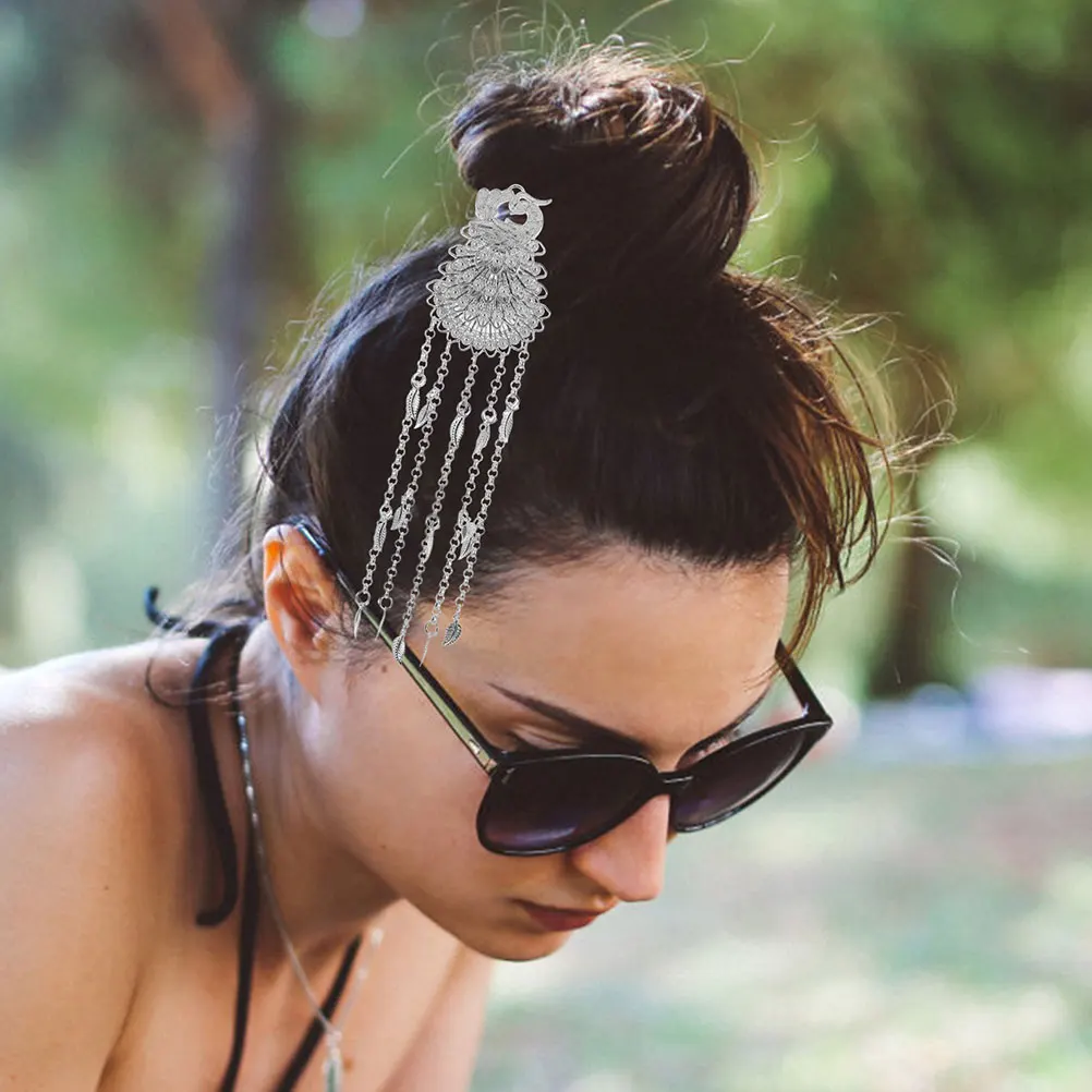

2Pcs Peacock Chain Hairpins Vintage Design Unique Asian Hair Accessories Long Hair Pins for Casual Formal Wear