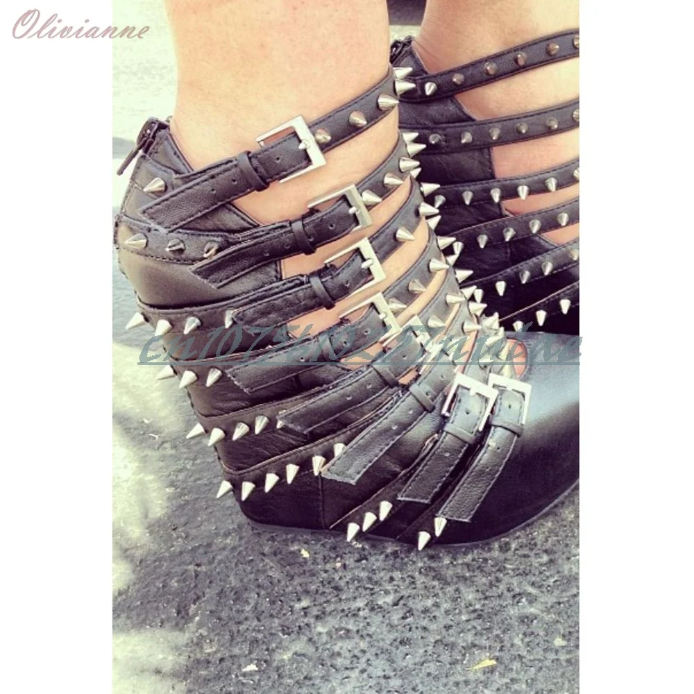 

Sexy Round Rivets Dcor Sandals Many Belts Strap Wedges High Heel Hot Girls Sexy Women Shoes 2026 Lady Zapatos Para Mujere