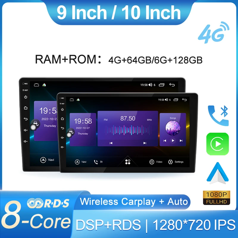 7862S 9 Inch 10 Inch Android 12 Universal 7862 Intel 8core 2din Car Radio Video Headunit with DSP CarPlay 4G Car Stereo