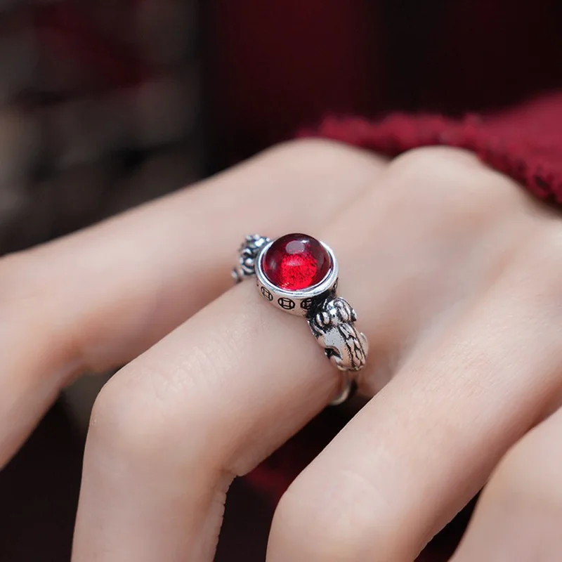 1pc Retro Ethnic Feng Shui Pixiu Ring for Women Adjustable Open Index Finger Niche Light Luxury Wealth Lucky Daily Party Wear