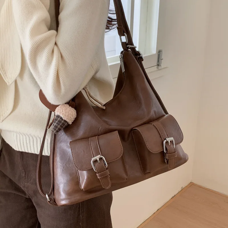 

Новинка 2024 года, женская сумка-тоут большой вместимости, осенне-зимняя универсальная повседневная сумка через плечо в стиле ретро, многофункциональный рюкзак