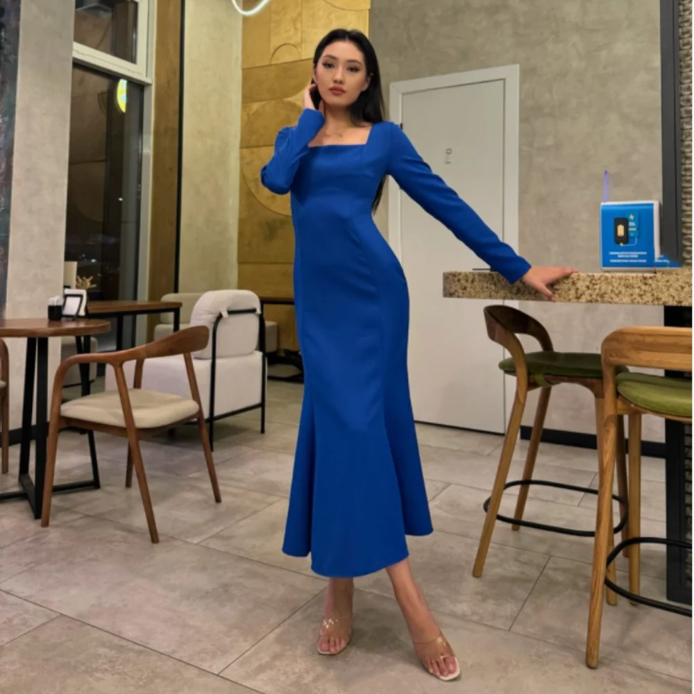 

customized Square Jersey Prom Dresses Draped Anke length Simple Mermaid / Trumpe Fashion t Evening Dresses Pleat Party Dresses