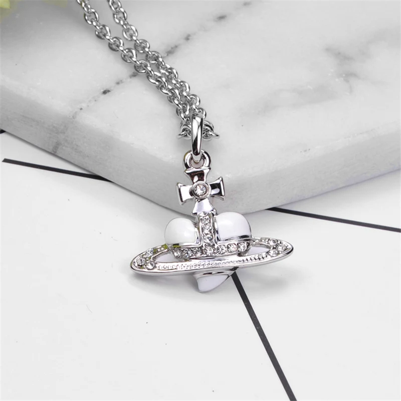 skysuk New Trend Fashion Planet Saturn Pendant Necklace for Women Personality Love Heart Plannet Necklace Luxury Jewelry Gifts