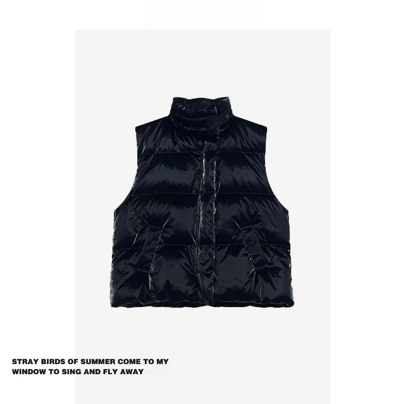 

Faionable Stand Collar Cotton Vest Women's Autumn Winter Zipper Closure No Wa Jaet Sli Svel Outerwear