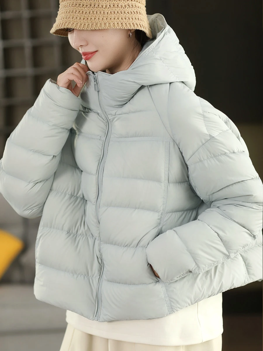 

Cloudlike Warmth Thiened Hooded down Jaet Women's Winter Coat Retro Sle Zipper Closure Long Sve Pure Color ort Length