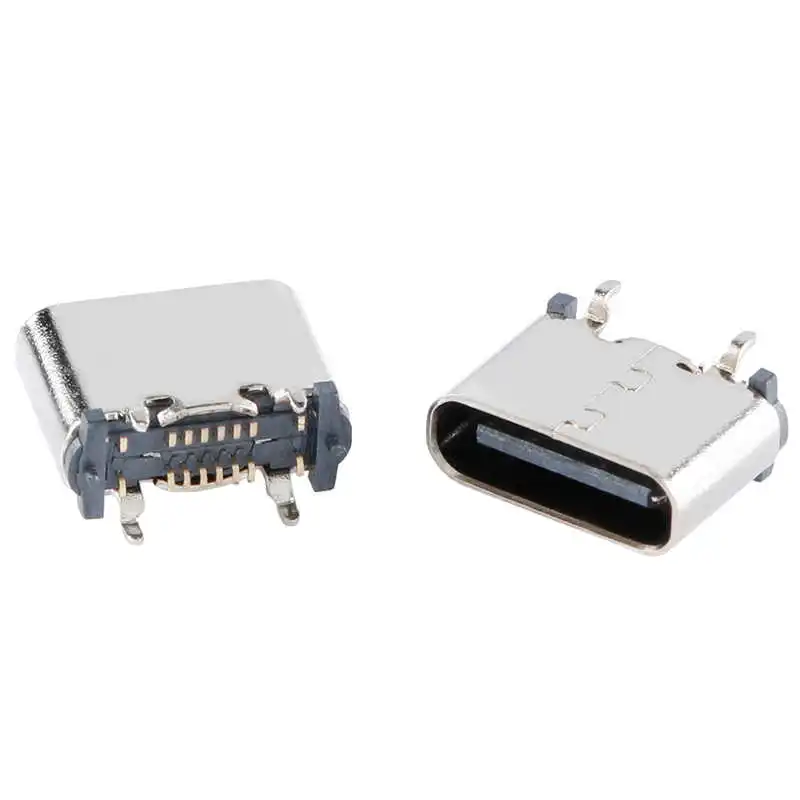 USB Type-C 16P female surface mount straight leg, four-pin with post, 6.5mm height fast charge interface socket connector