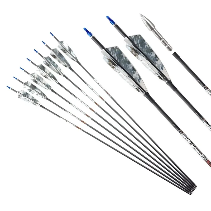 

Professional Hunting Bow And Arrow Spine 400 500 600 Carbon Arrows Turkey Feathers Archery Shooting