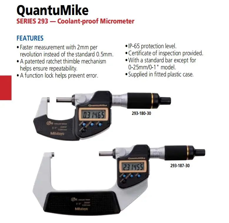 Mitutoyo IP67 Coolant-proof Faster measurement Micrometer,0-25/25-50/50-75/75-100mm,293-140-30 293-141-30 293-142-30 293-143-30