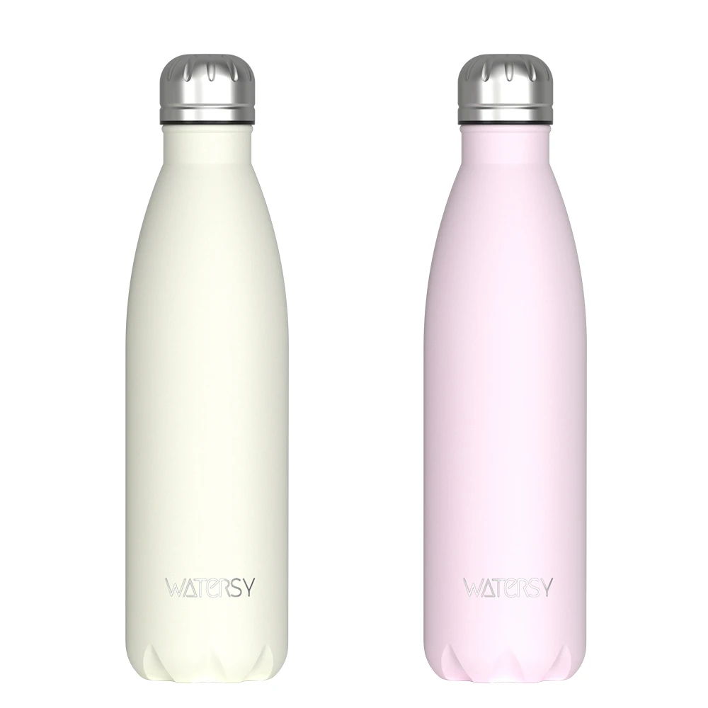WATERSY 2 Stück 500ml Weiße Serie Sportflasche Edelstahl Vakuumflasche Doppelwandige Thermisch Isolierte Thermoskanne für Kaffee
