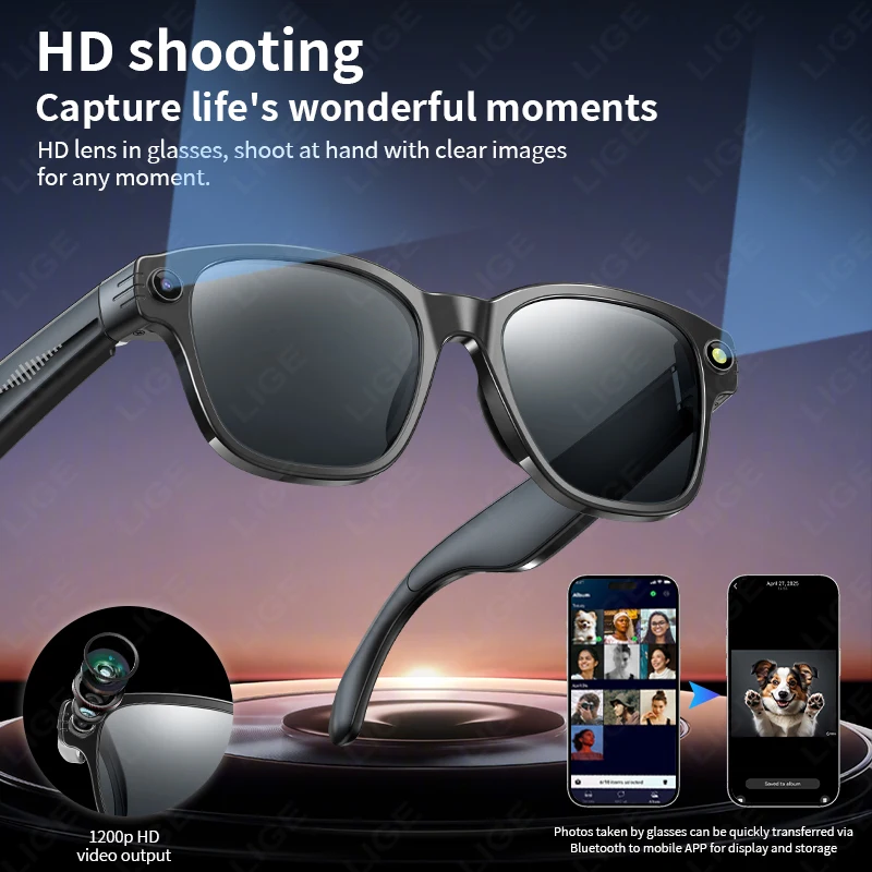 Upgrade AI Smart Glasses 8 Million Camera Video Recording Music Shoot Audio Music Photochromic Lens Bluetooth Call Sunglassess